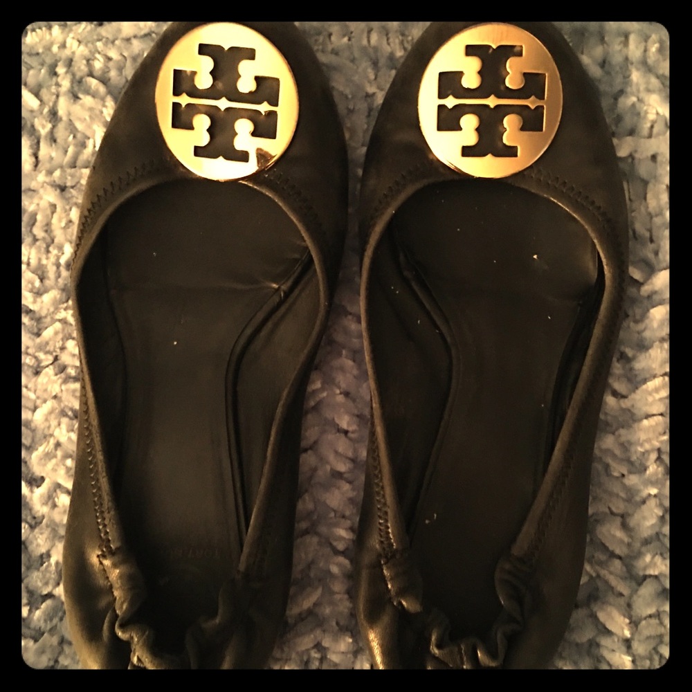 Tory Burch Reva Flats - Black/Gold - Size 10